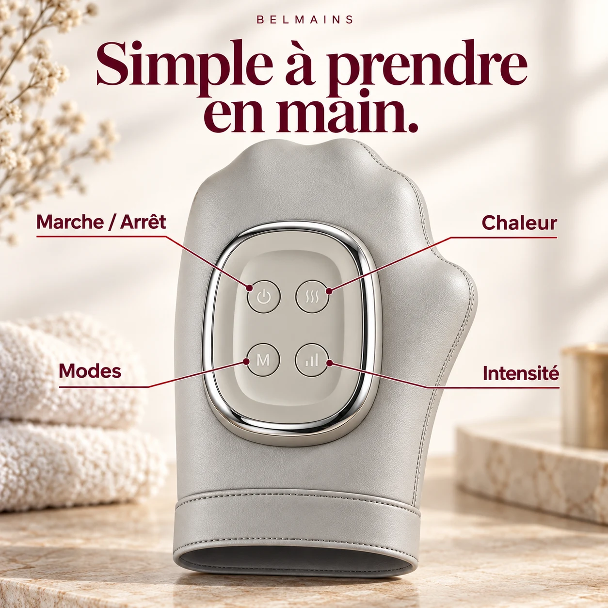 Simple à prendre en main. Les quatre commandes du gant.